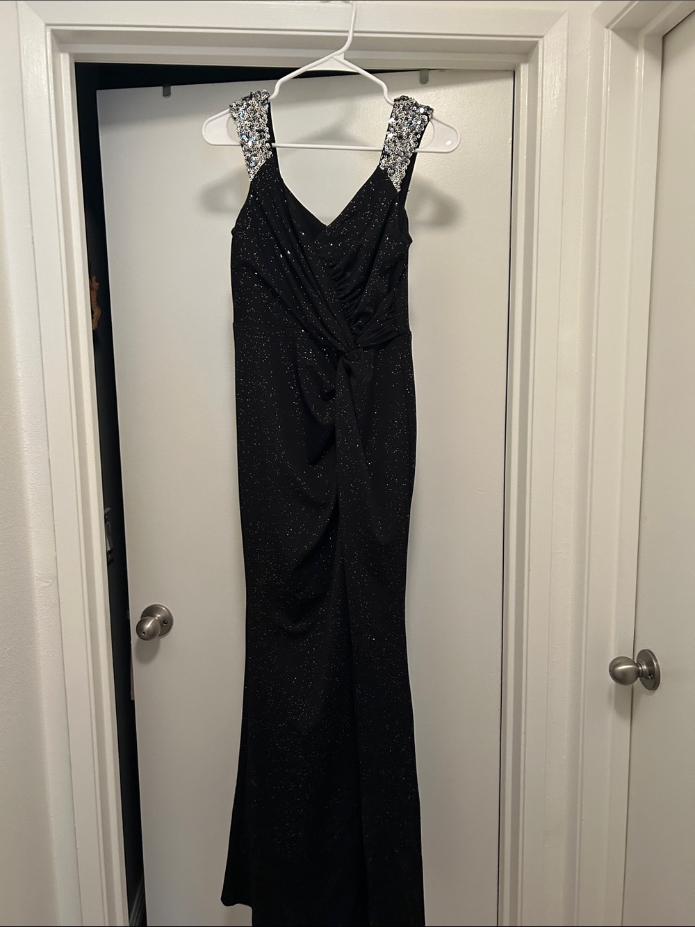 Ever Pretty Black Sparkle Maxi Dress with Embellished Shoulder Straps